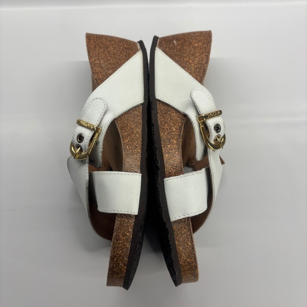 Vionic White Crossband Wedge Sandals with Gold Buckle - Picture 8 of 9